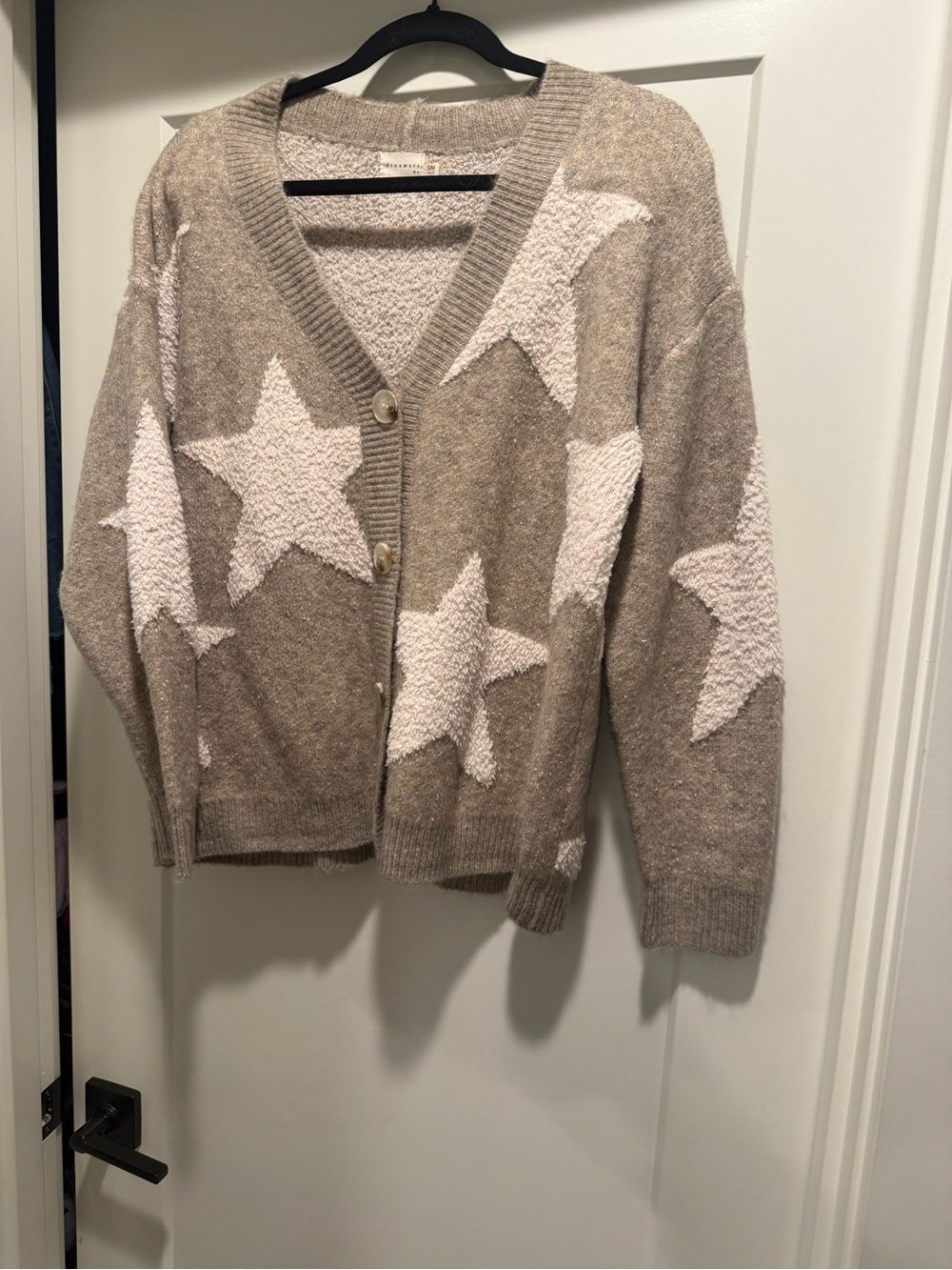 Beige Star Pattern Women's Cardigan Sweater